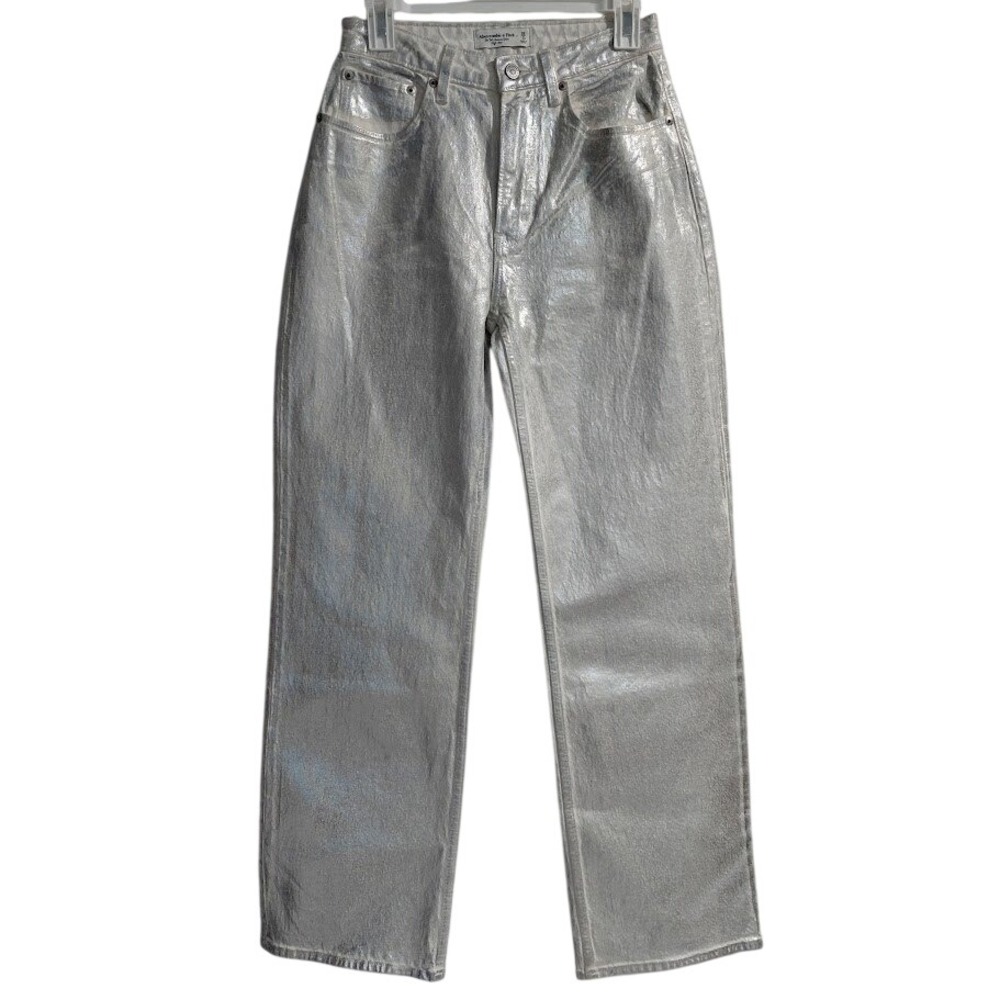 Abercrombie & Fitch Metallic Silver Curve Love 90s Relaxed High Rise Jeans 26 2R
